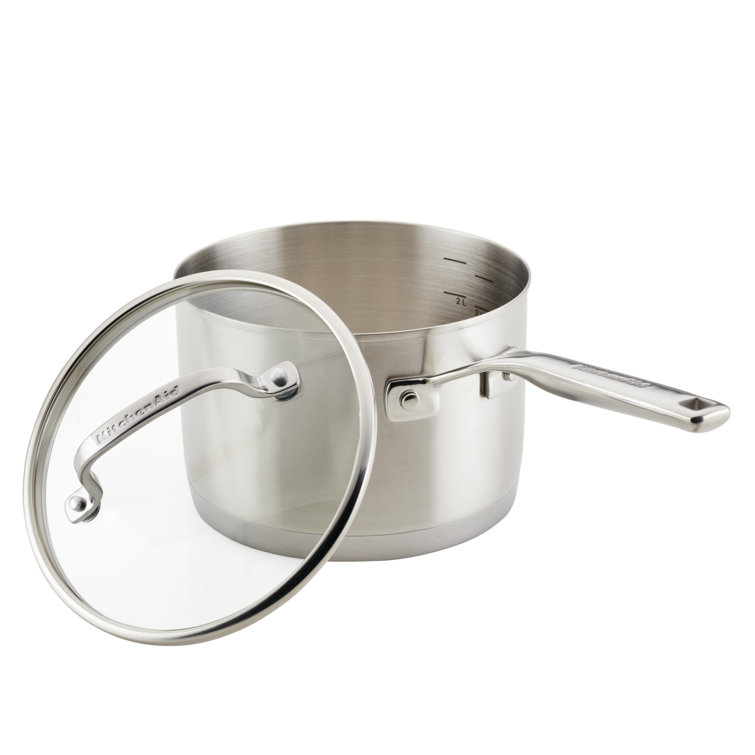 KitchenAid 3Ply Base Stainless Steel Saucepan with Lid, 3Quart Wayfair